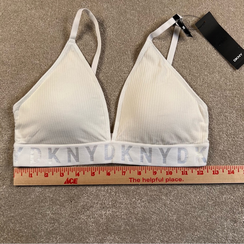 DKNY Seamless Litewear Rib Bralette White Gray Logo NWT Adjustable Bra Medium - Picture 7 of 7
